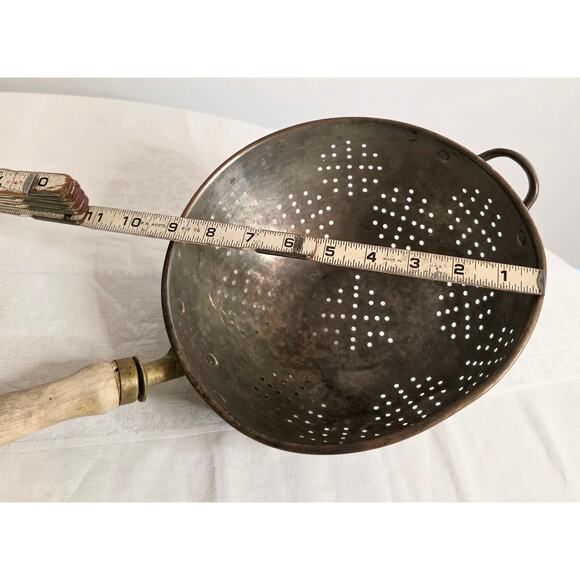 Vintage Stainless Steel Collander w/Copper & Brass Outside & Wood Handle - Picture 6 of 6